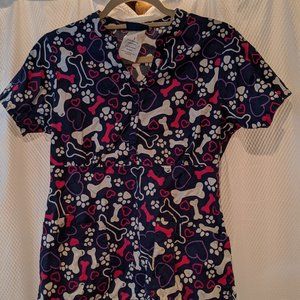 Dog paw print & bone scrub top